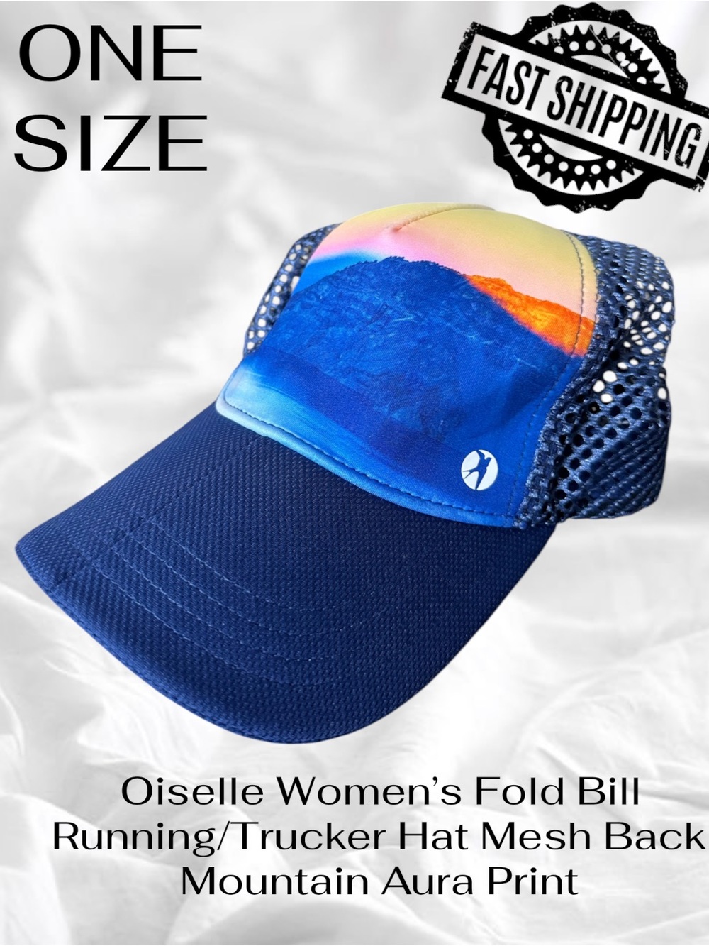 Oiselle Women’s Fold Bill Running/Trucker Hat Mesh Back Mountain Aura Print OS